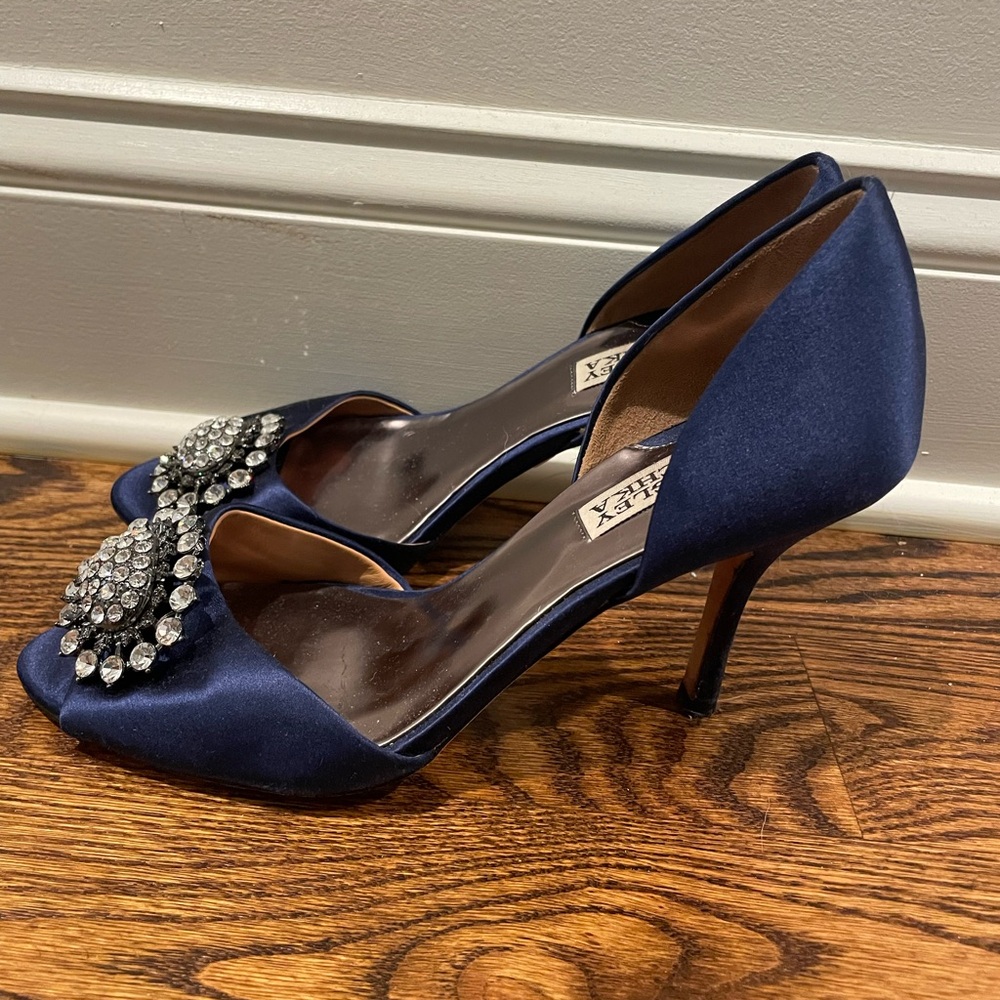 Badgley Mischka Blue Crystal Embellished Heels - Picture 2 of 5